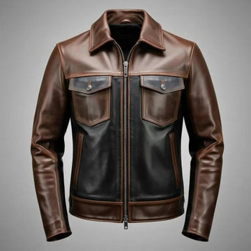 Handmade Two-Tone Biker Jacket – Genuine Leather Classic Style