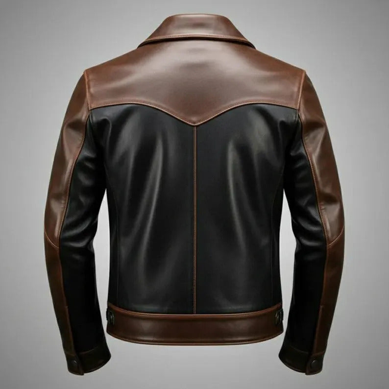 Handmade Two-Tone Biker Jacket – Genuine Leather Classic Style