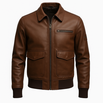 Classic Brown Leather Bomber Jacket – Premium Quality
