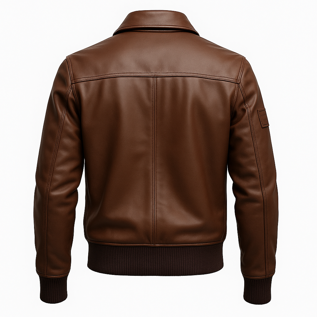 Classic Brown Leather Bomber Jacket – Premium Quality
