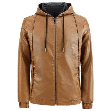Men's Hooded Genuine Sheepskin Biker Jacket: Retro Cafe Racer Style