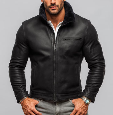 Men's Black Shearling Jacket – Genuine Sheepskin Leather Outerwear
