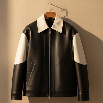 Two-Tone Men’s Cowhide Leather Jacket – Moto Style Outerwear