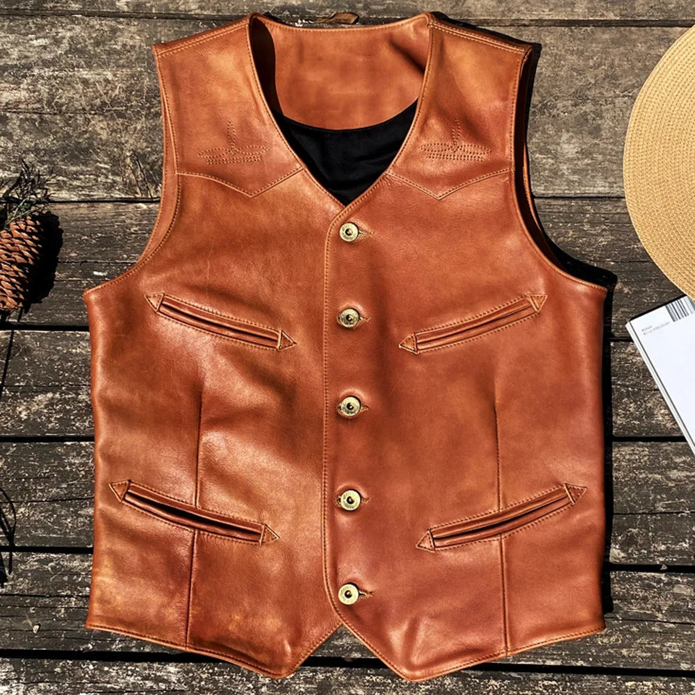 Men's Genuine American Leather Summer Vest - Workwear Waistcoat