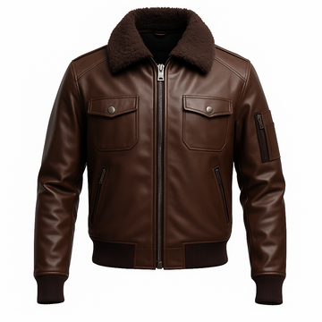 Handcrafted Leather Bomber Jacket – Classic Style with Faux Shearling Collar