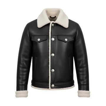 Men’s Black Leather Shearling Aviator Jacket