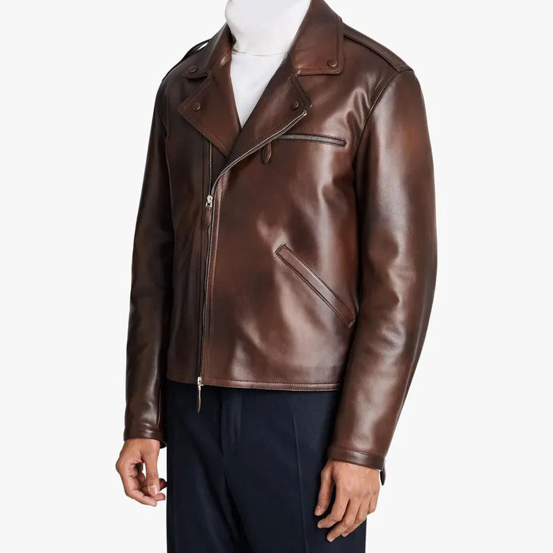 Men’s Brown Biker Jacket – Genuine Leather Motorcycle Style
