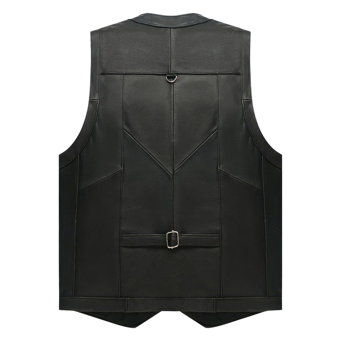 Men’s Black Biker Genuine Cowhide V-Neck Cafe Racer Vest Multi Pockets Motorcycle Sporty Racer Leather Waistcoat