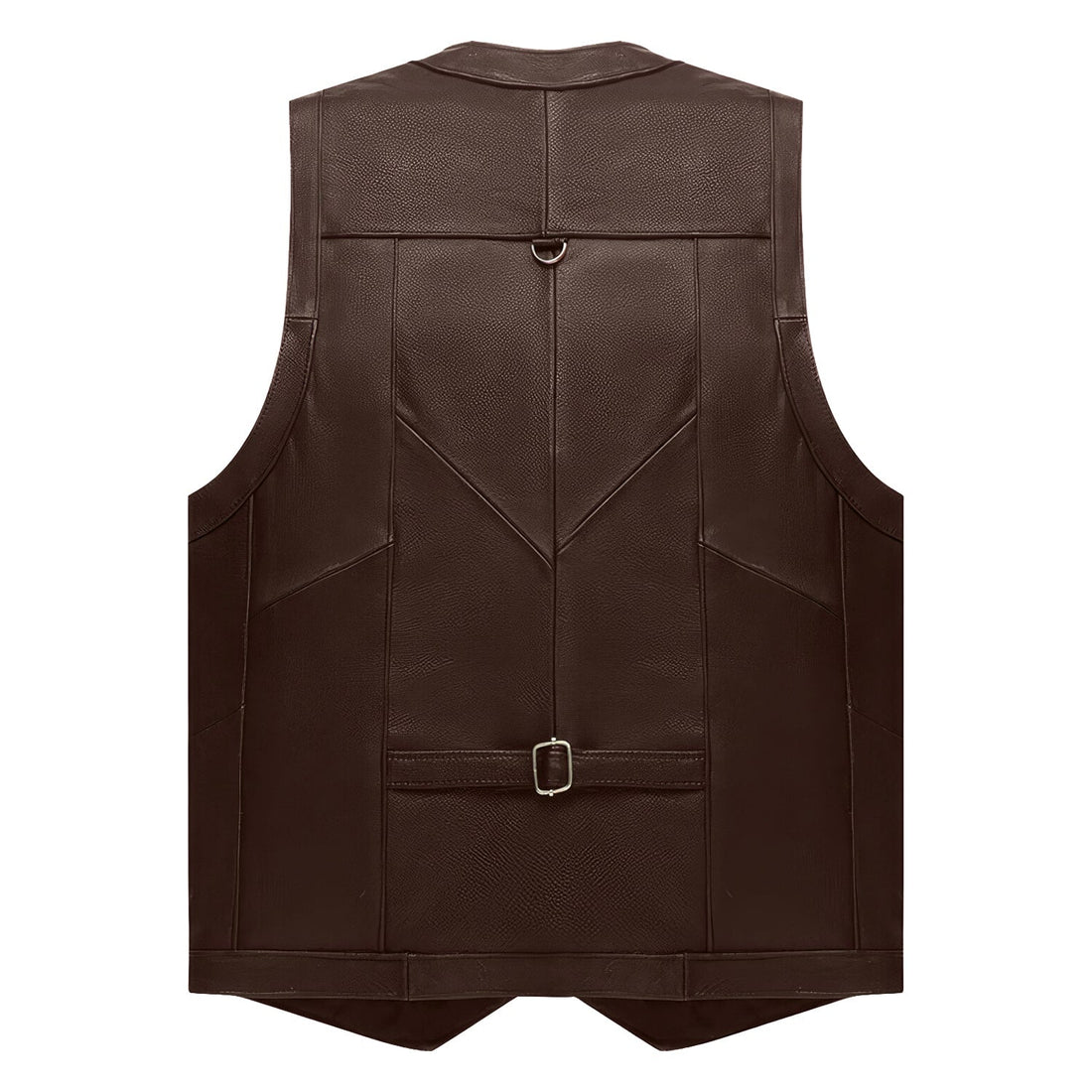 Men’s Brown Biker Genuine Cowhide V-Neck Cafe Racer Vest Multi Pockets Motorcycle Sporty Racer Leather Waistcoat