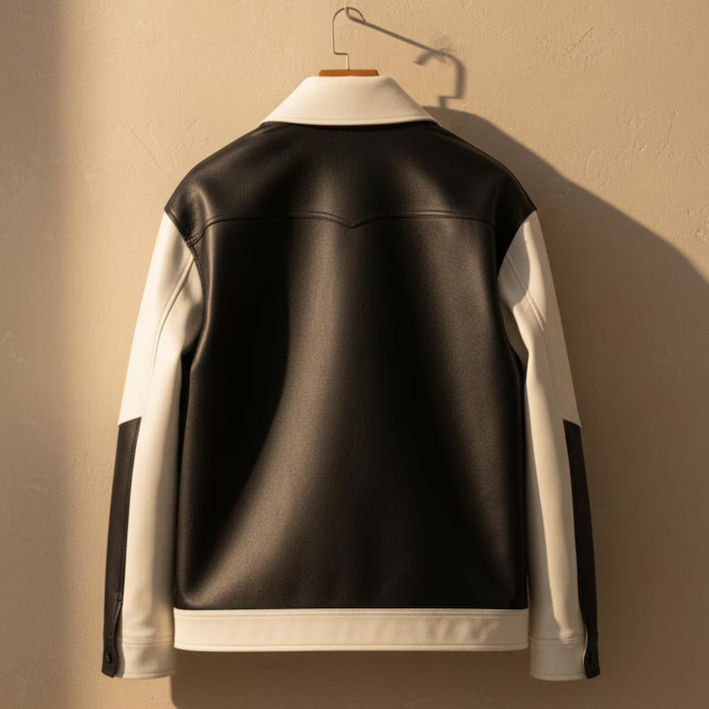 Two-Tone Men’s Cowhide Leather Jacket – Moto Style Outerwear
