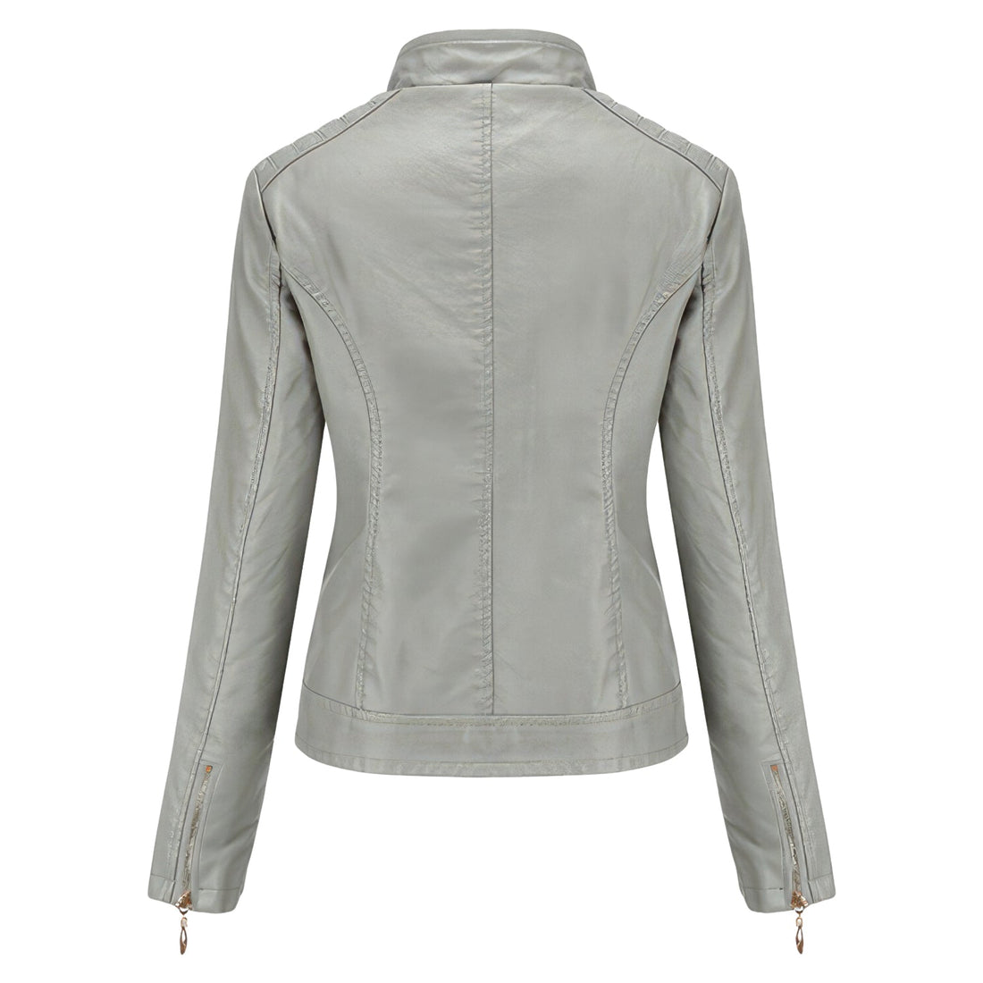 Women’s Grey Biker Genuine Sheepskin Stand Collar Quilted Fashionable Outfit Motorcycle Café Racer Leather Jacket