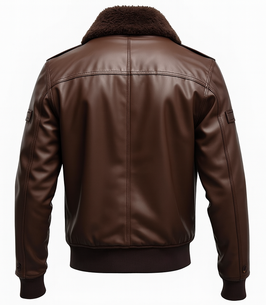 Handcrafted Leather Bomber Jacket – Classic Style with Faux Shearling Collar