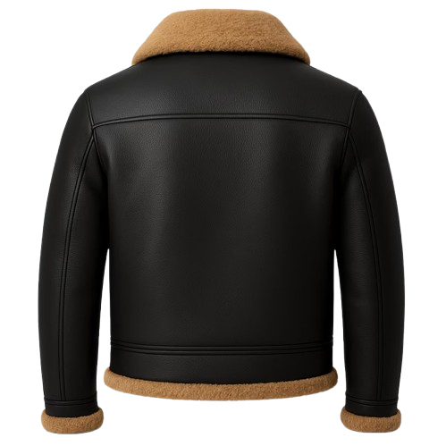Handmade Black Aviator Jacket – Real Sheepskin Leather Coat with Faux Fur