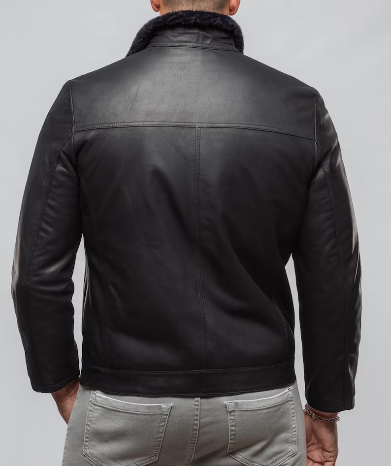 Men's Black Shearling Jacket – Genuine Sheepskin Leather Outerwear