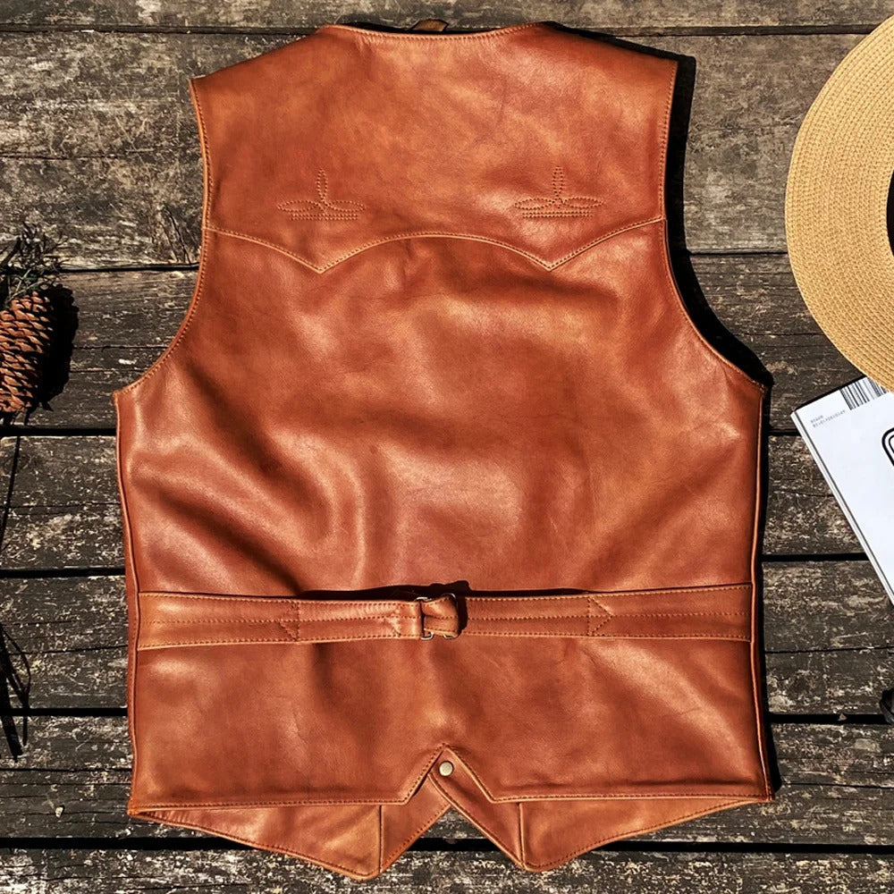 Men's Genuine American Leather Summer Vest - Workwear Waistcoat