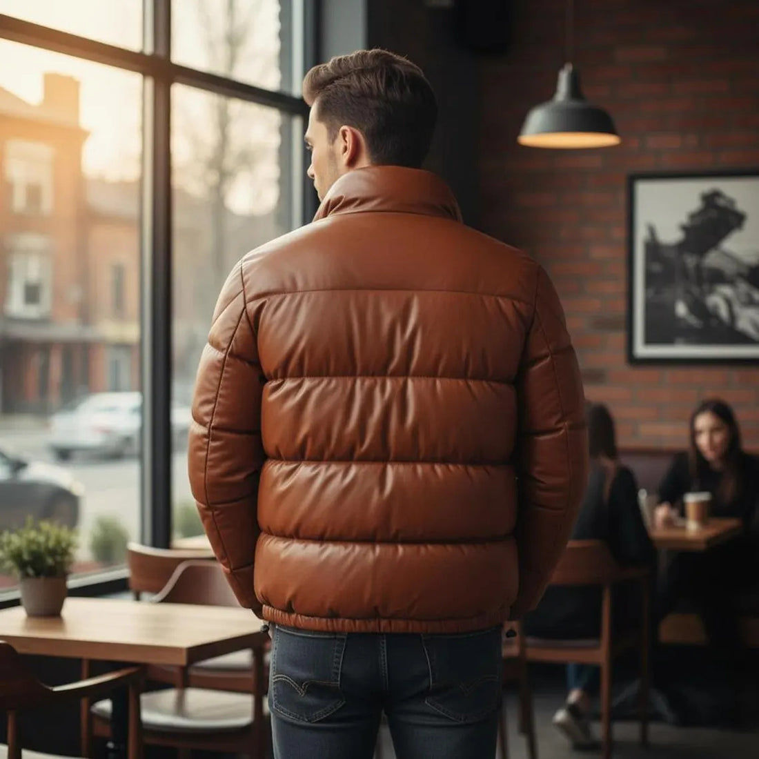 Handmade Men’s Puffer Leather Jacket – Quilted Winter Bomber Coat