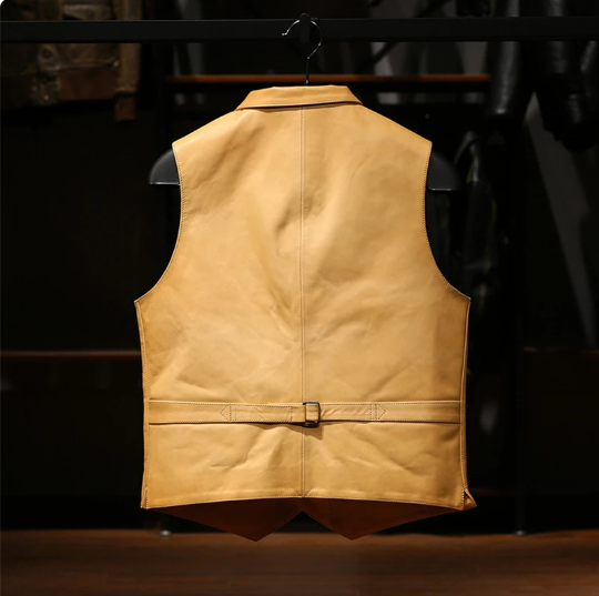 Men's Motorcycle Biker Slim Fit Leather Vest: Youth Short Sleeveless Jacket