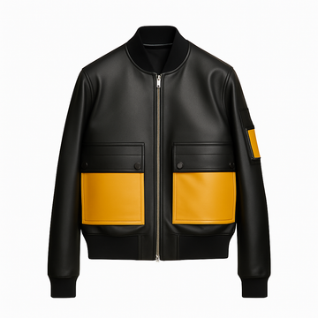 Two-Tone Cowhide Leather Bomber | Black & Yellow Varsity Jacket