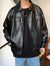 : Men’s Black Genuine Sheepskin Shirt Collar Oversized Street Style Casual Spring Loose Fashion Leather Jacket