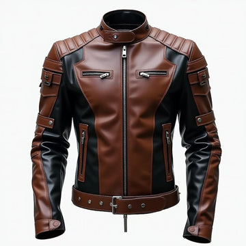 Handmade Dual-Tone Biker Jacket – Genuine Leather Moto Coat in Brown & Black