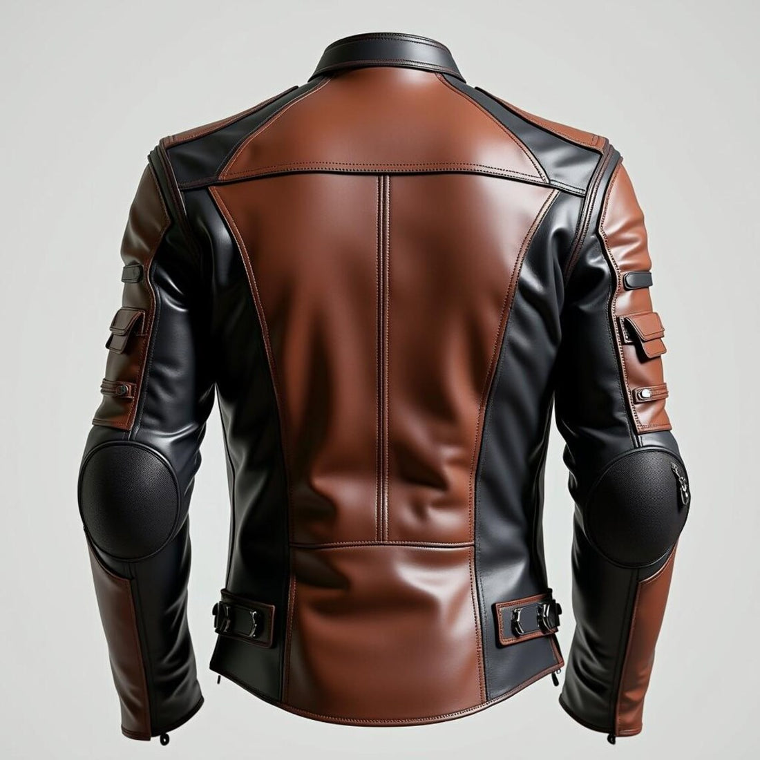 Handmade Dual-Tone Biker Jacket – Genuine Leather Moto Coat in Brown & Black